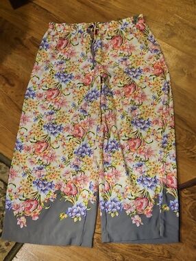 Ellen Tracy Wide Leg Floral Pants Size Large